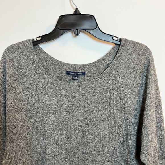 American Eagle Outfitters Gray Heathered Knit Raglan Sleeve Sweater Top Women - Picture 3 of 9